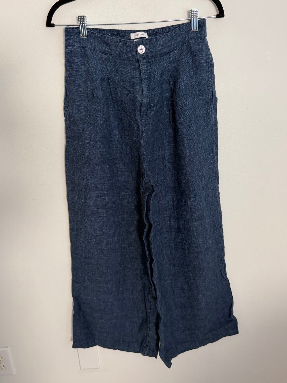 H By Halston Womens 4 Blue 100% Linen Wide Leg Pleated Lightweight Summer Pant
